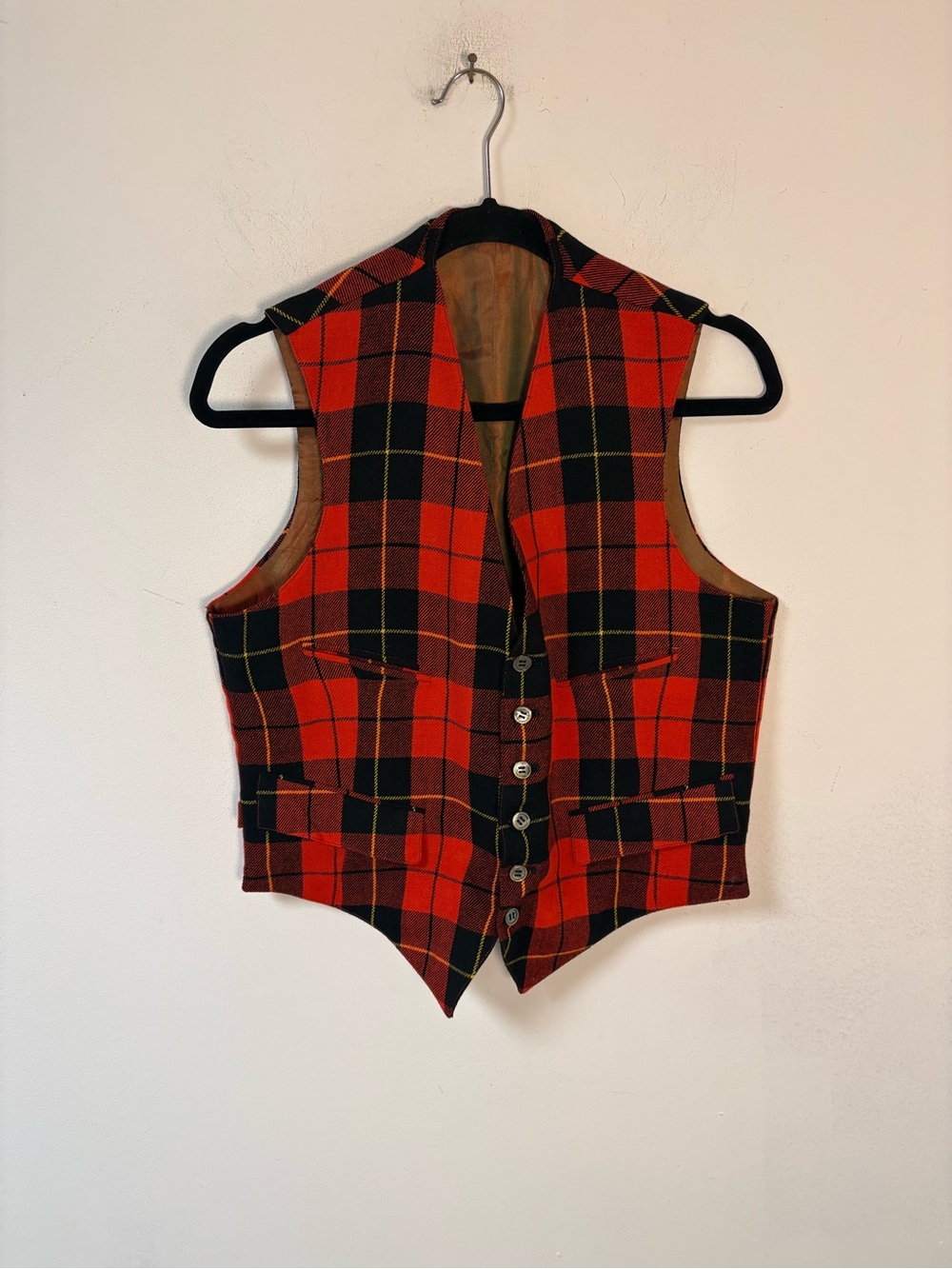 Vintage Alexandre Men’s Red & Black Tartan Plaid Tailored Vest Medium